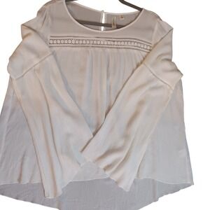 Tacera White Blouse‎ Womens L Bell Sleeve Embroidered Rayon Top